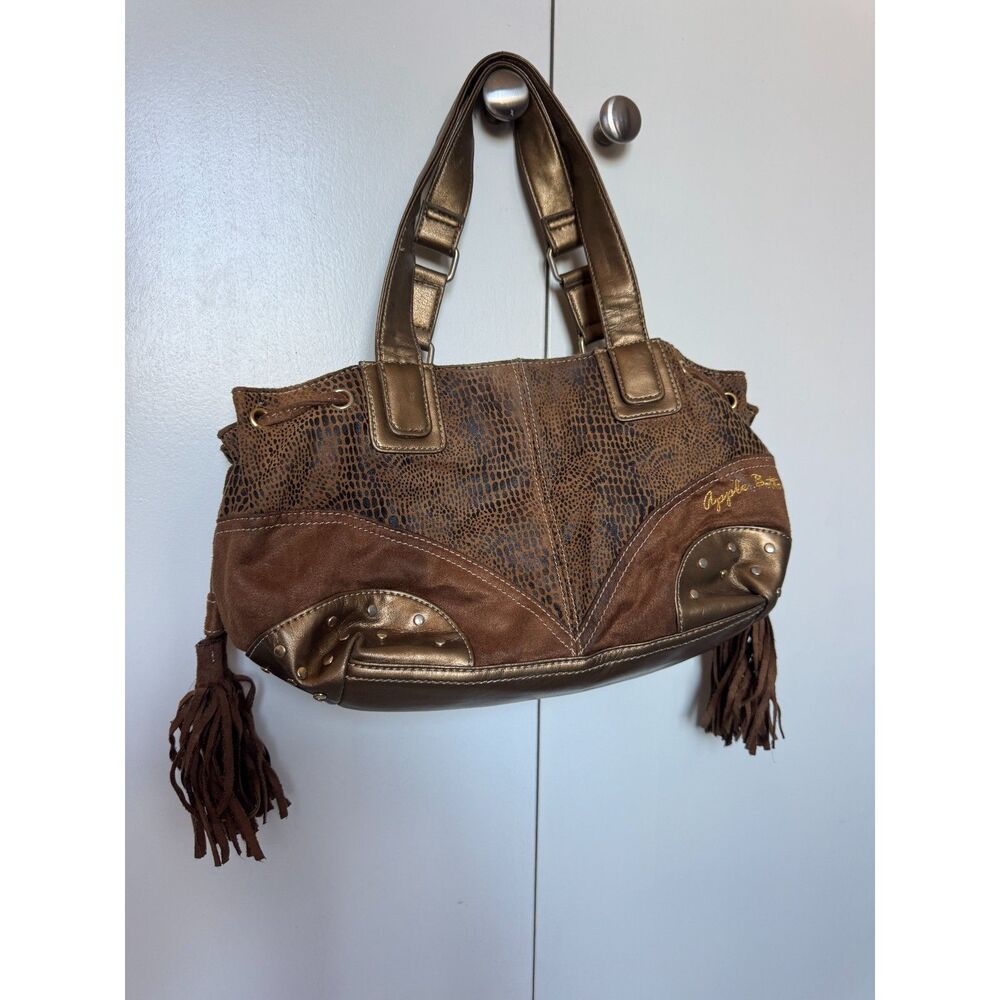 One Of A Kind Vintage Apple Bottom suede gold/brown snakeskin studded/tassel bag